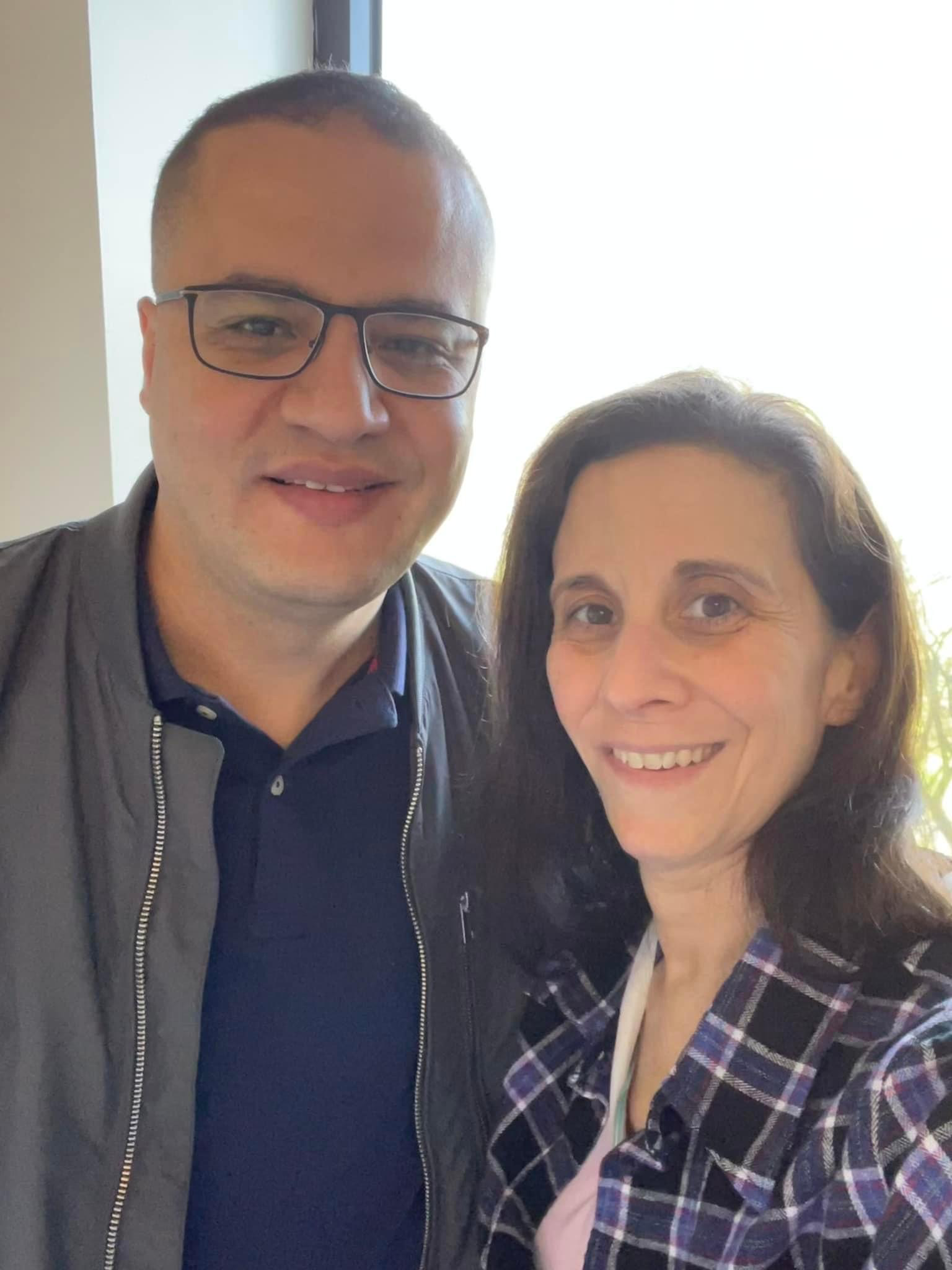 Catherine with Dr. El-Eshmawi 6 days after heart valve surgery at The Mount Sinai Hospital.