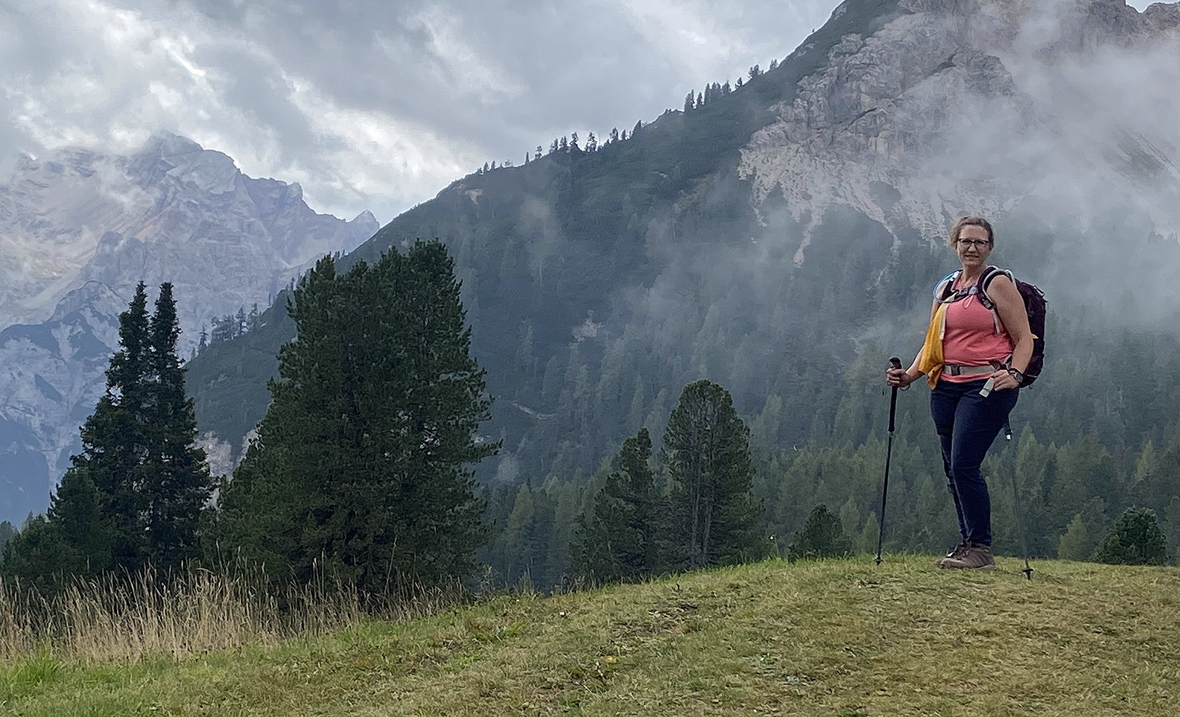 Heather hiking the Dolomites in Italy one year after mitral valve repair surgery.