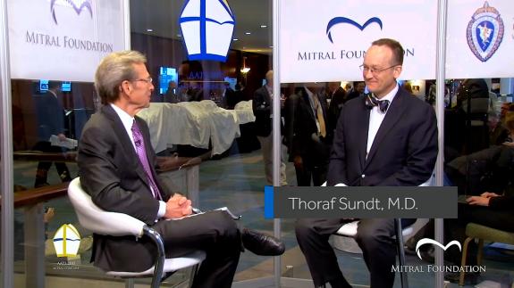 Screen capture of the video Thoraf Sundt and Anelechi Anyanwu: Debate Topic: A 50-year-old Patient Requires Mitral Valve Replacement for Rheumatic Disease: Mechanical Valve vs. Biological Valve