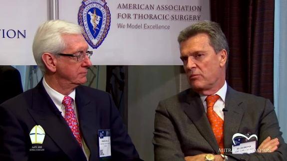 Screen capture of the video Francis Wells and Gilles Dreyfus: 50-year-old Male with Severe MR Mild to Moderate Tricuspid Regurgitation, and Severe Annular Dilatation: Isolated MV Repair or Concommitant TV Repair