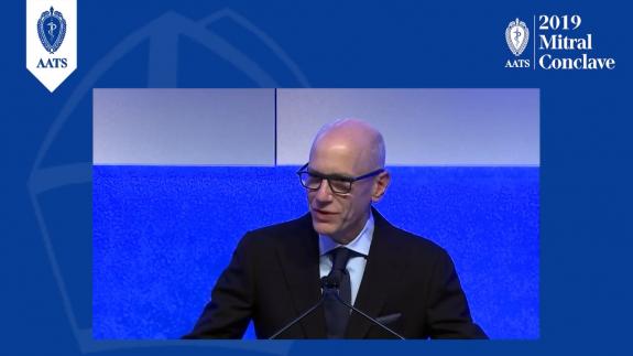 Screen capture of the video David H. Adams: 2019 AATS Mitral Conclave Opening Remarks