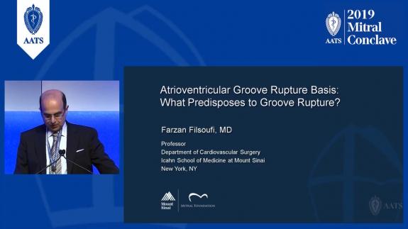Screen capture of the video Farzan Filsoufi: Atrioventricular Groove Rupture Basis - What Predisposes to Groove Rupture?