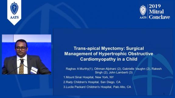 Screen capture of the video Raghav A. Murthy: Trans-apical Myectomy: Surgical Management of Hypertrophic Obstructive Cardiomyopathy in a Child