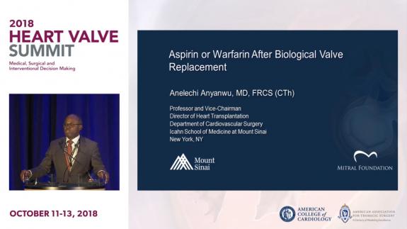 Screen capture of the video 2018 Heart Valve Summit: Aspirin or Warfarin After Biological Valve Replacement