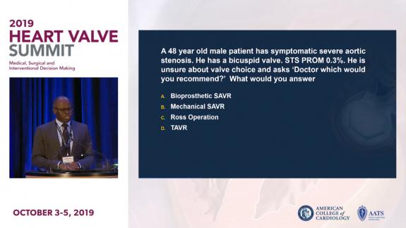 Screen capture of the video 2019 Heart Valve Summit- Mechanical or Biological Prosthesis in the Young Patient