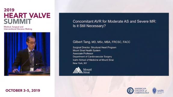 Screen capture of the video 2019 Heart Valve Summit- Concomitant AVR for Moderate AS and Severe MR Is It Still Necessary