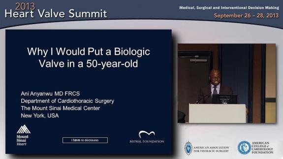 Screen capture of the video 2013 Heart Valve Summit: Why I would Use a Biologic Valve in a 50yr Old