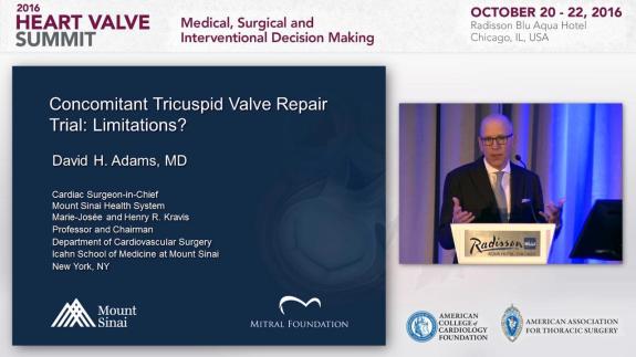 Screen capture of the video 2016 Heart Valve Summit: Concomitant Tricuspid Valve Repair Trial: Limitations?