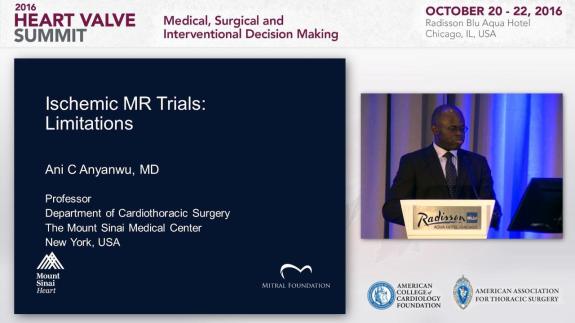 Screen capture of the video 2016 Heart Valve Summit: Ischemic MR Trials: Limitations