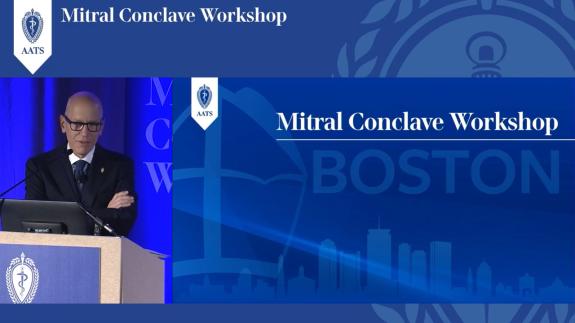 Screen capture of the video David H. Adams: 2022 AATS Mitral Conclave Opening Remarks
