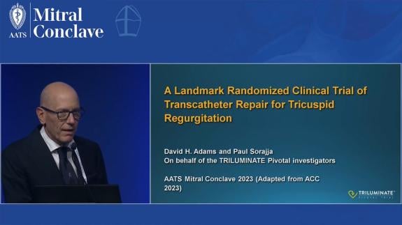 Screen capture of the video David Adams - Transcatheter Edge to Edge Repair for Patients with Tricuspid Regurgitation (TRILUMINATE)